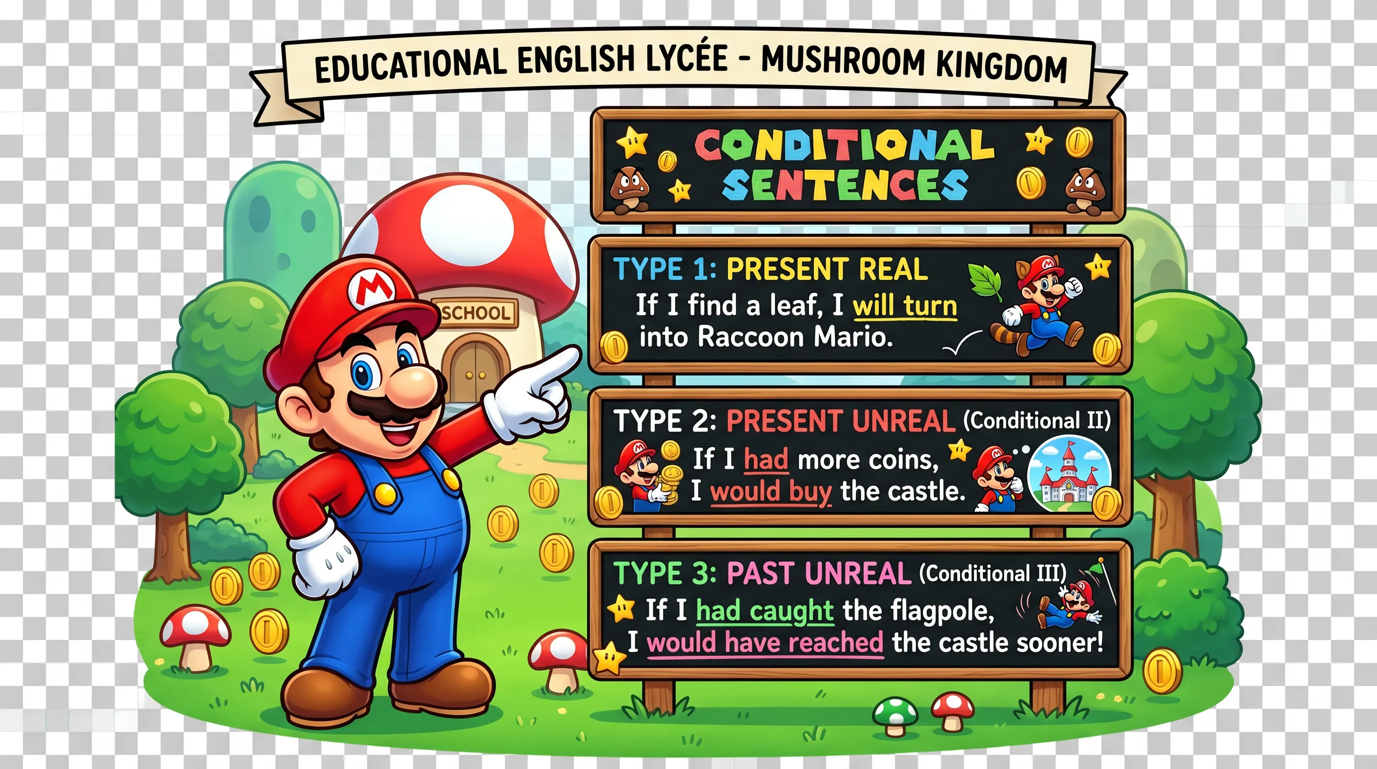Conditionnels en anglais — Mario (mario)